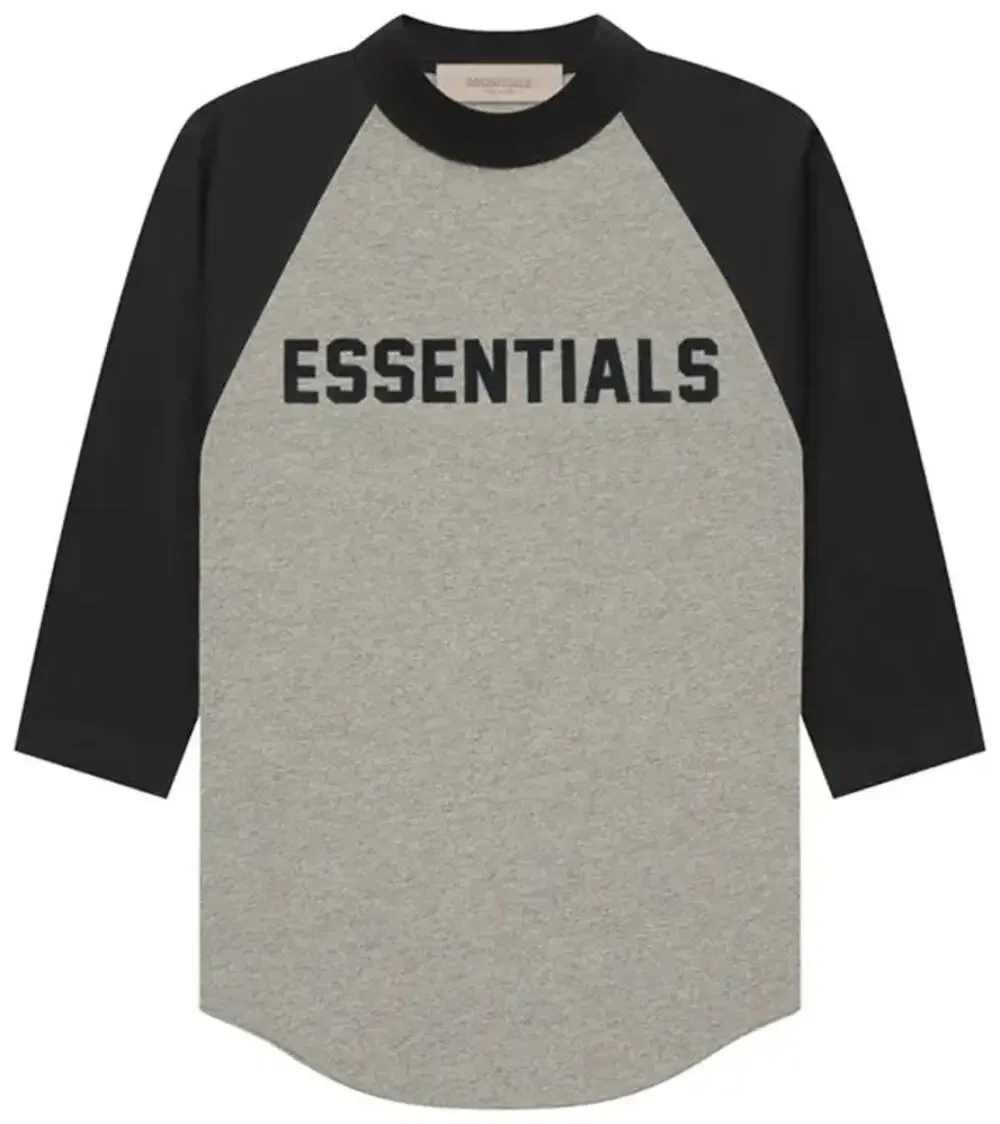 Fear of God Essentials Kids Baseball Raglan Tee Gray Black Size 8